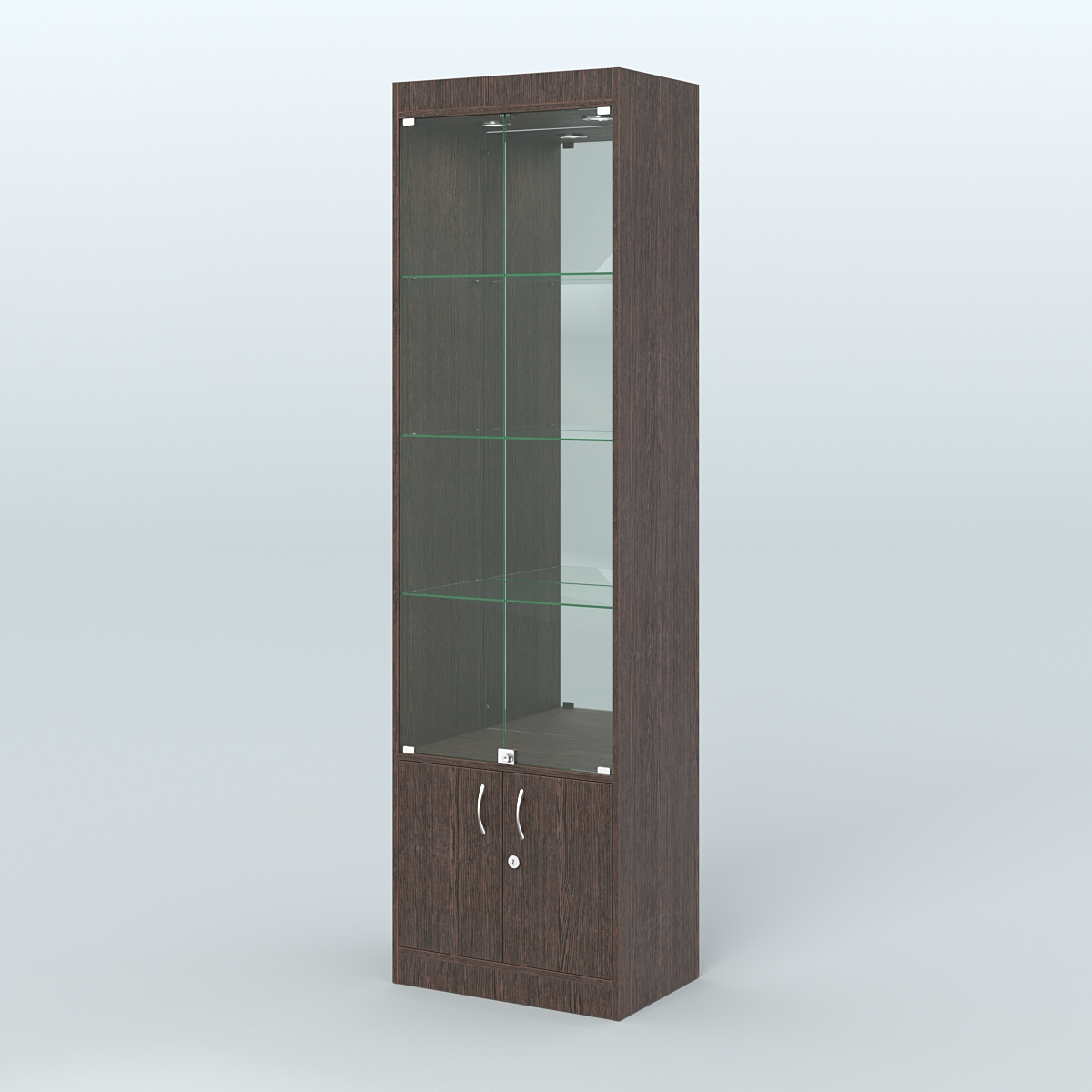 Витрина из ДСП с дверками и зеркалом для аптеки №2-400-3 Дуб Венге