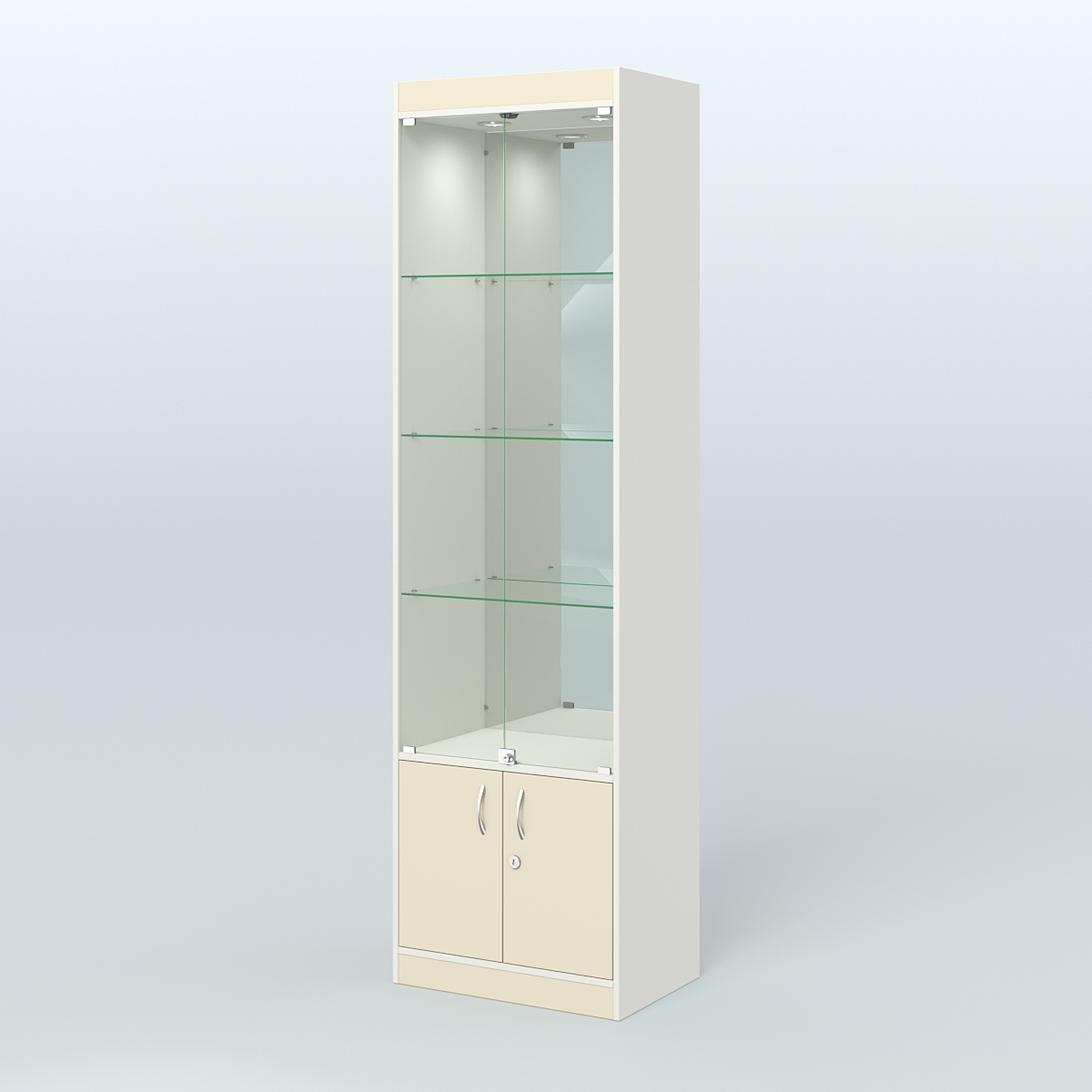 Витрина из ДСП с дверками и зеркалом для аптеки №2-400-3 Белый + Крем Вайс