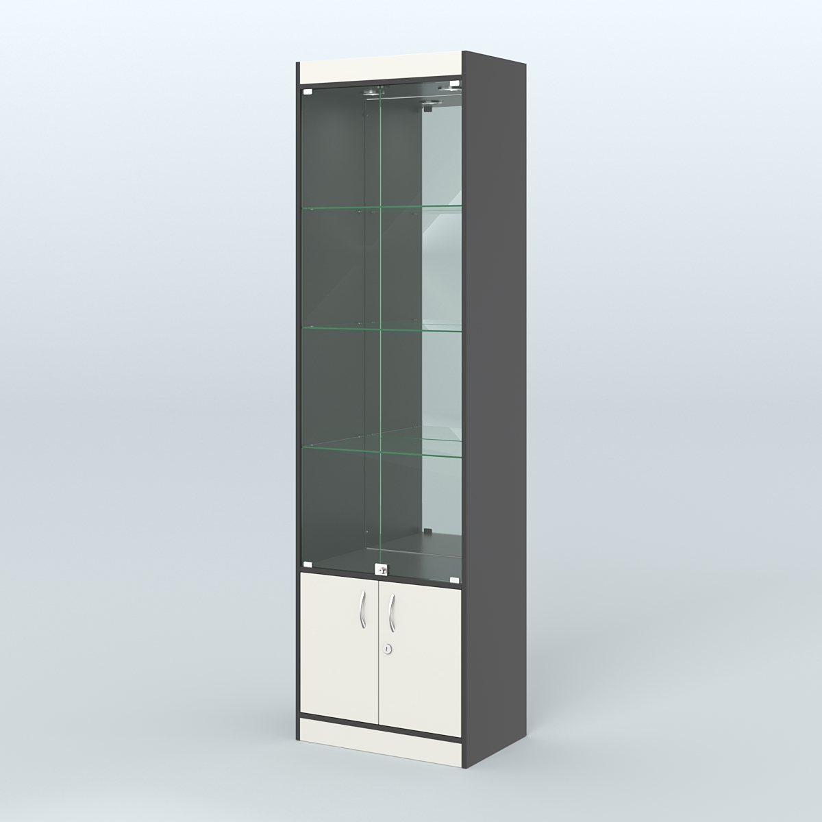 Витрина из ДСП с дверками и зеркалом для аптеки №2-400-3 Черный + Белый