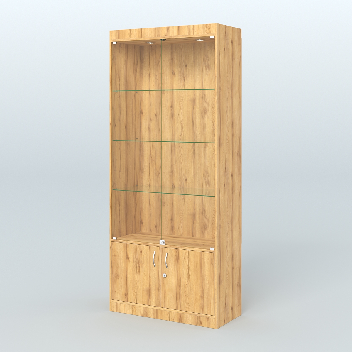 Витрина из ДСП со стеклянными дверками для аптеки №1-400-1 Дуб Золотистый