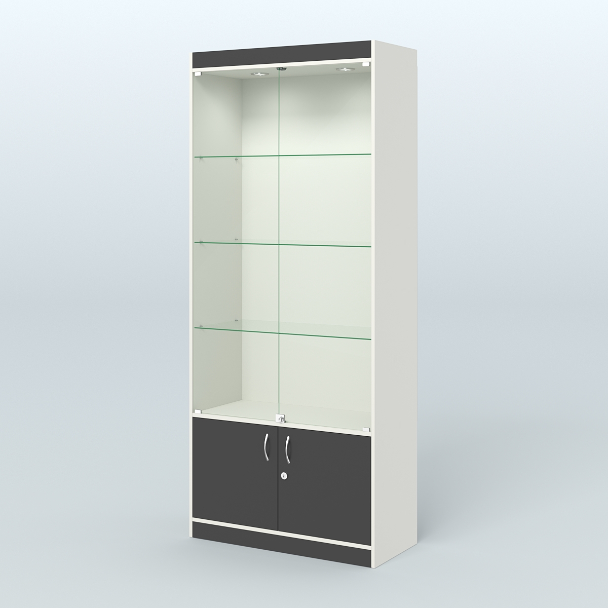 Витрина из ДСП со стеклянными дверками для аптеки №1-400-1 Белый и Черный