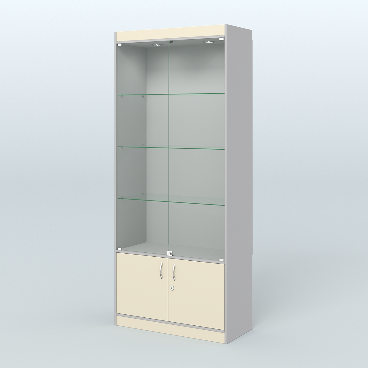 Витрина из ДСП со стеклянными дверками для аптеки №1-400-1 Серый + Крем Вайс