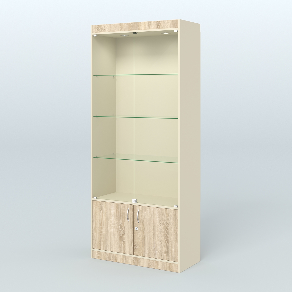 Витрина из ДСП со стеклянными дверками для аптеки №1-400-1 Крем Вайс и Дуб Сонома U2236-5