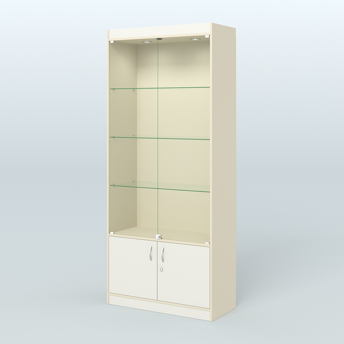 Витрина из ДСП со стеклянными дверками для аптеки №1-400-1 Крем Вайс + Белый