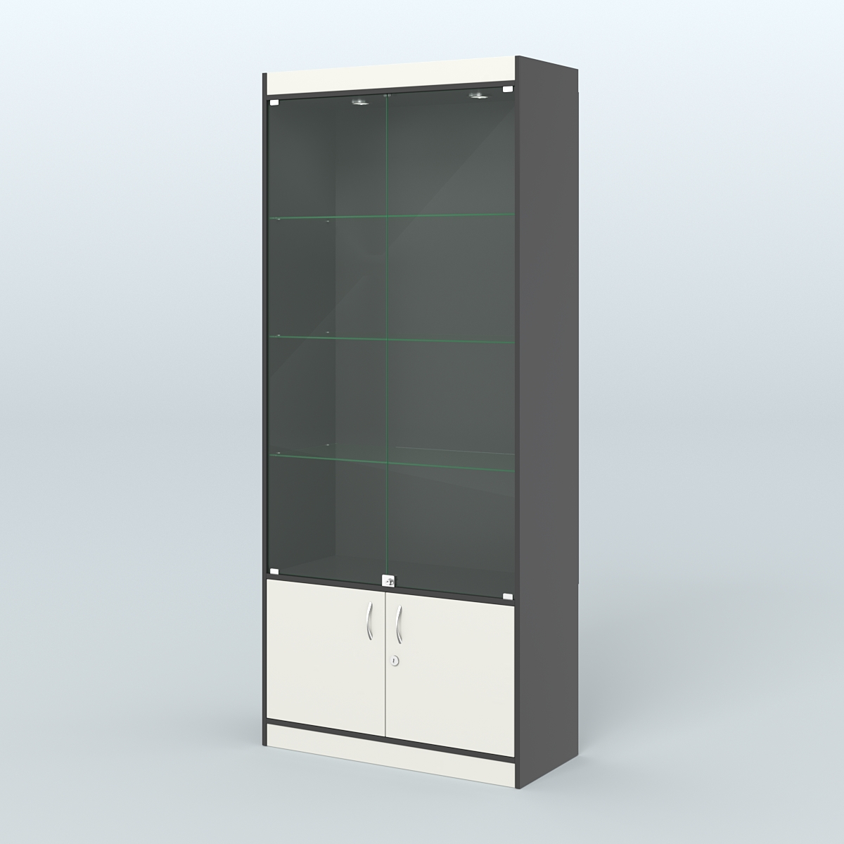 Витрина из ДСП со стеклянными дверками для аптеки №1-400-1 Черный + Белый