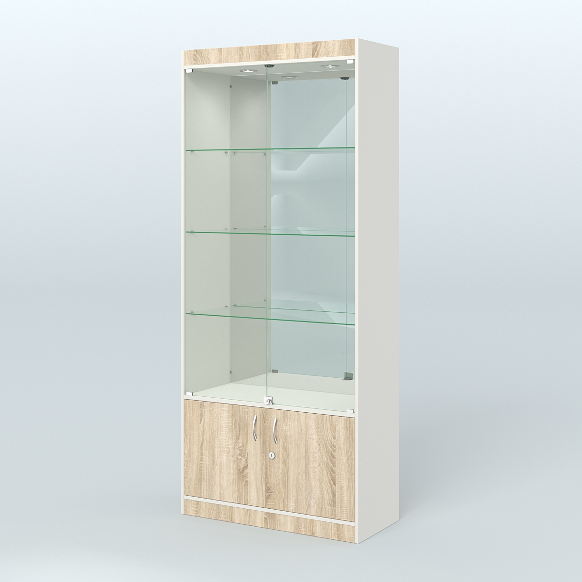 Витрина из ДСП для аптеки №1-400-3 Белый + Дуб Сонома