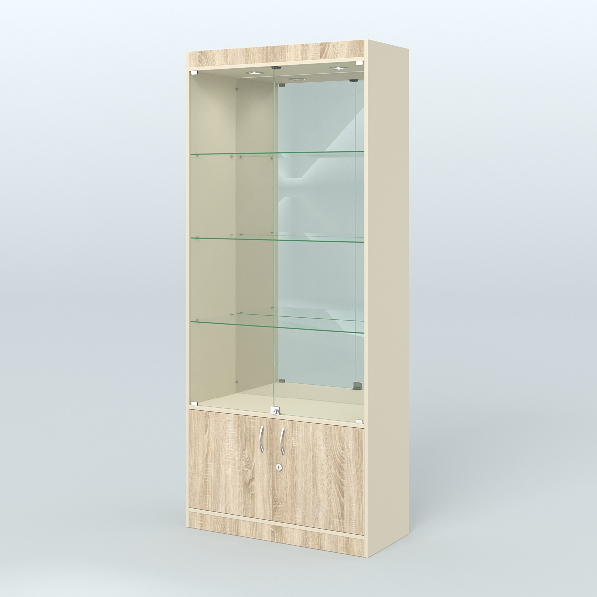 Витрина из ДСП для аптеки №1-400-3 Крем Вайс и Дуб Сонома U2236-5