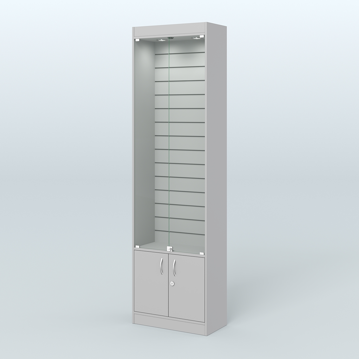 Витрина закрытая из ДСП с экономпанелью для аптеки №2-300-4 Серый