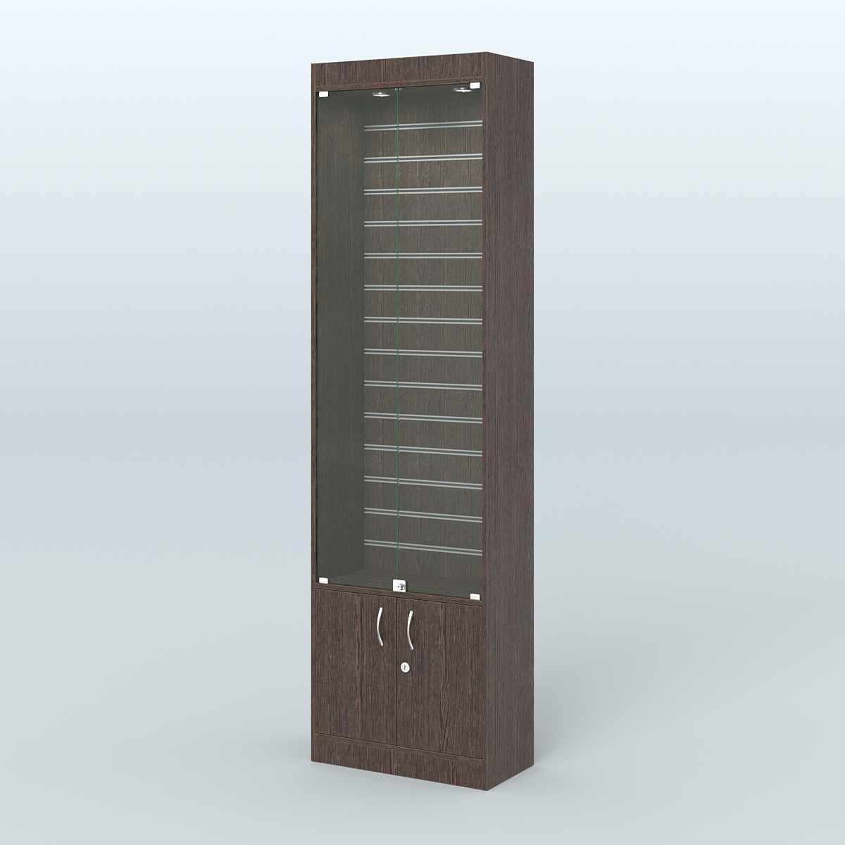 Витрина закрытая из ДСП с экономпанелью для аптеки №2-300-4 Дуб Венге