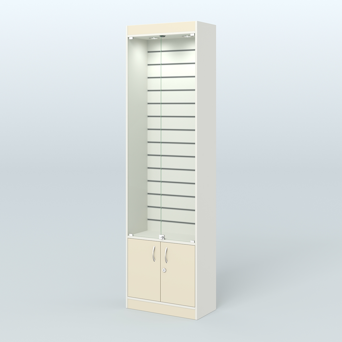 Витрина закрытая из ДСП с экономпанелью для аптеки №2-300-4 Белый + Крем Вайс