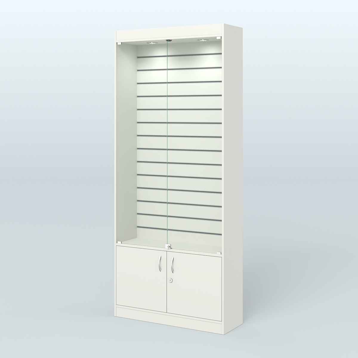 Витрина пристенная из ДСП с экономпанелью для аптеки №1-300-4 Белый