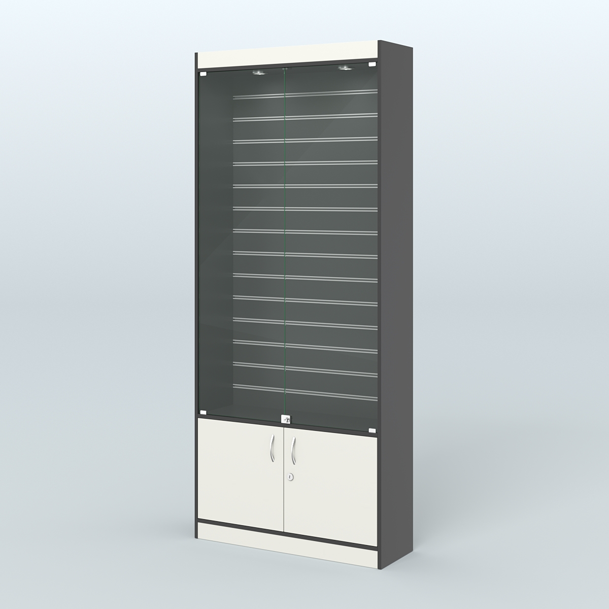 Витрина пристенная из ДСП с экономпанелью для аптеки №1-300-4 Черный + Белый