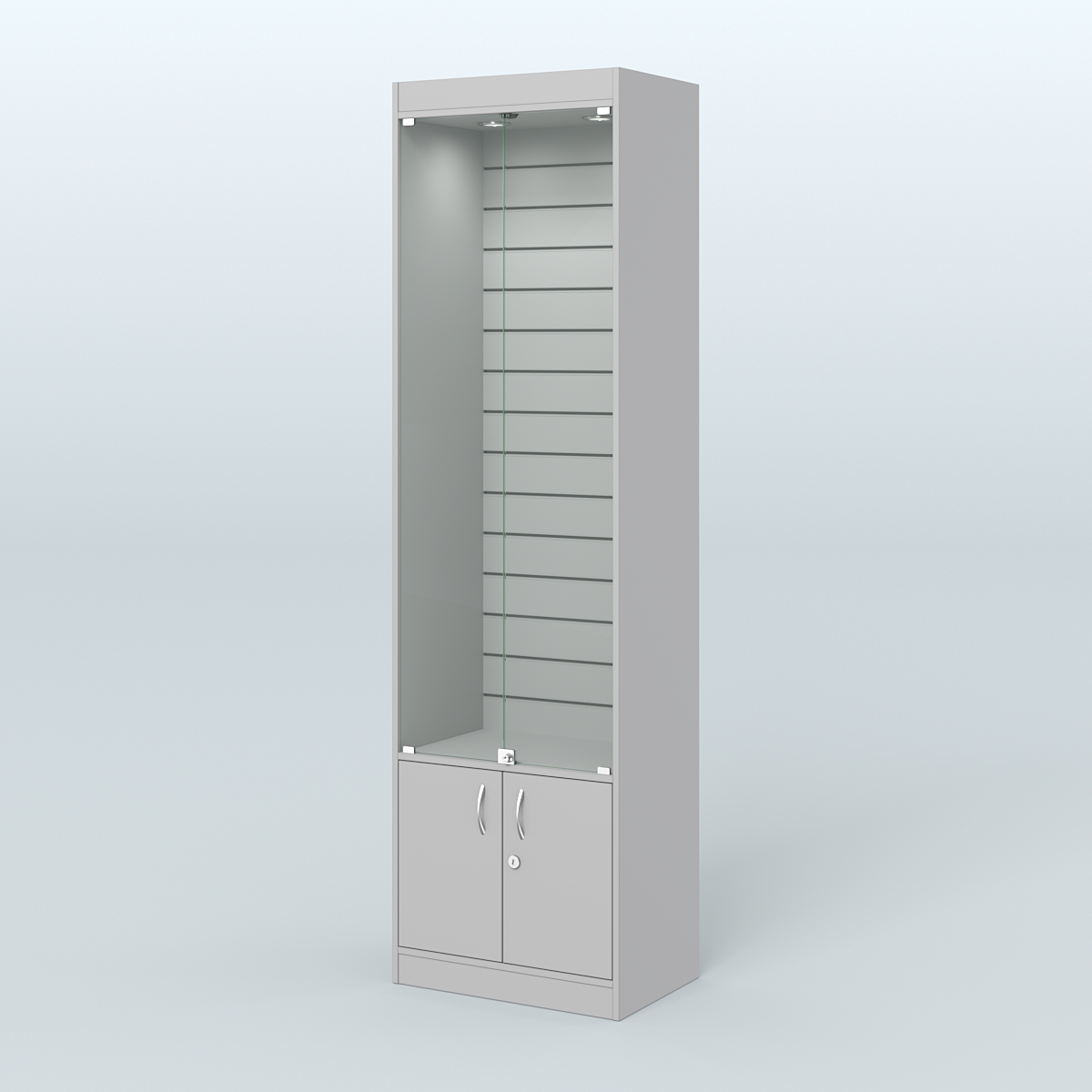 Витрина из ДСП с экономпанелью и дверками для аптеки №2-400-4 Серый