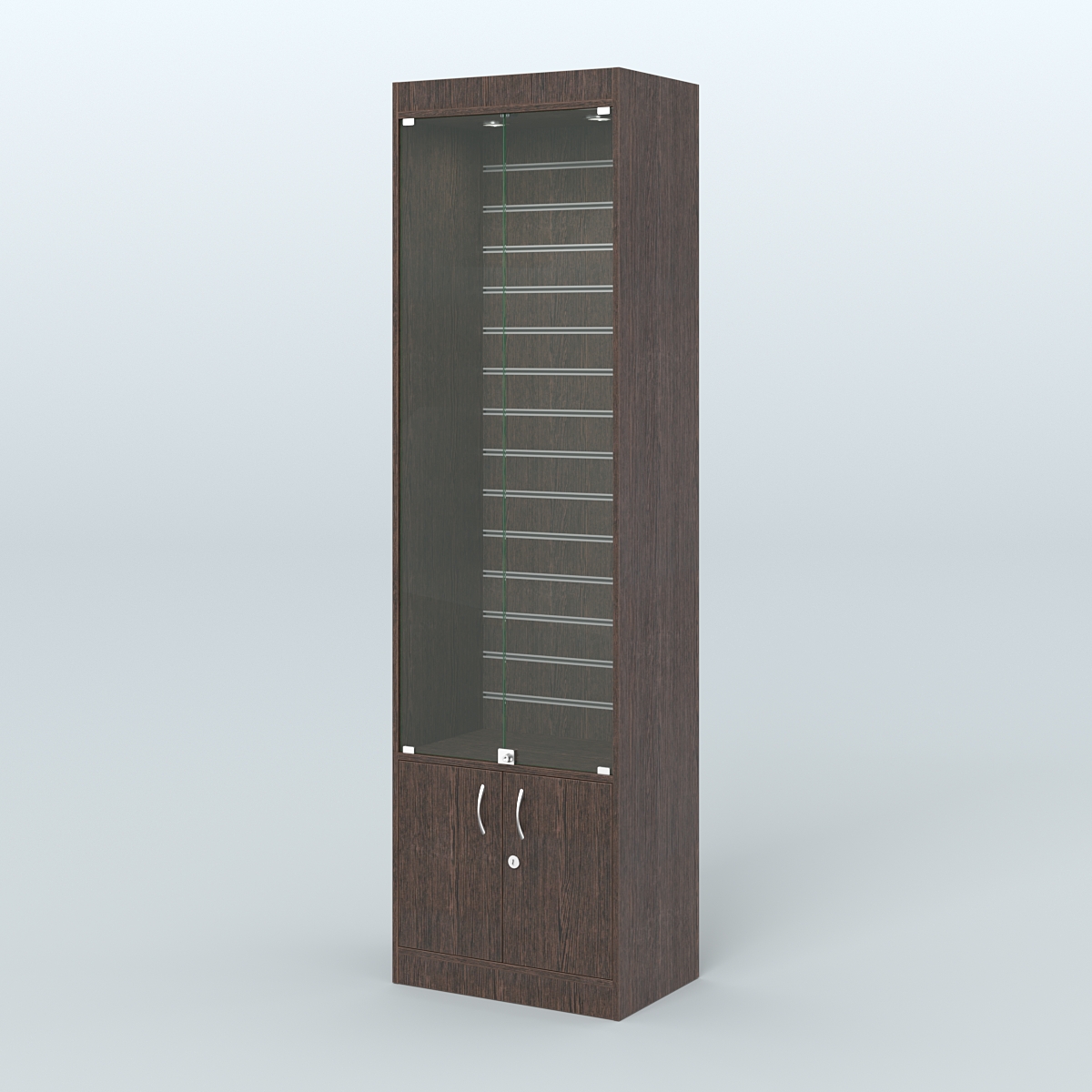 Витрина из ДСП с экономпанелью и дверками для аптеки №2-400-4 Дуб Венге