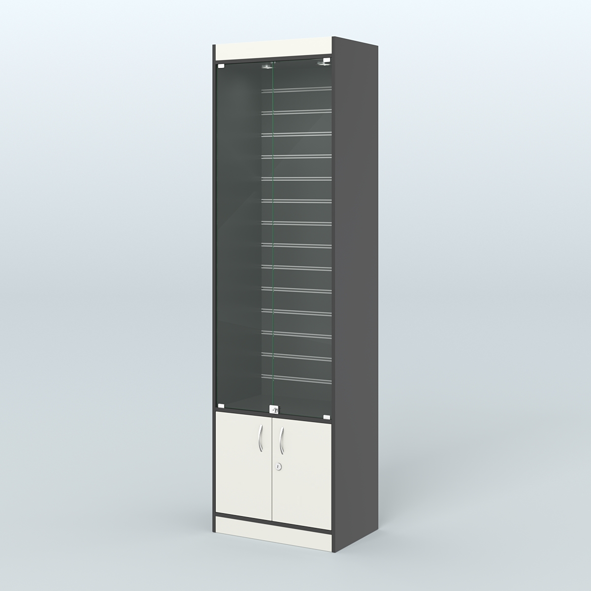 Витрина из ДСП с экономпанелью и дверками для аптеки №2-400-4 Черный + Белый