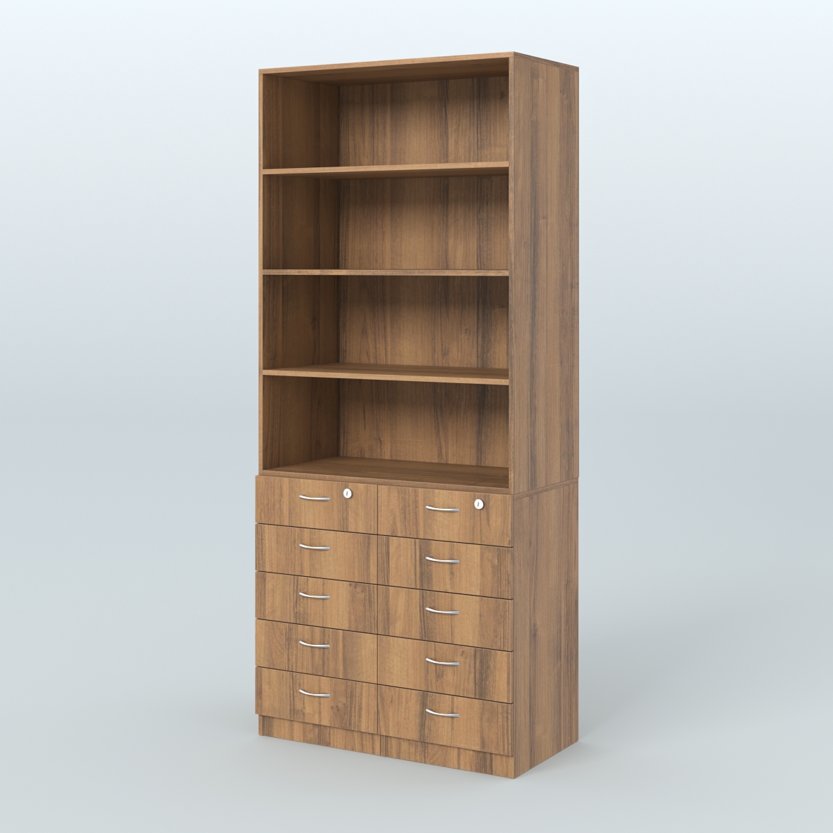 Шкаф для аптек с 10-ю ящиками и тремя полками ДСП №6-А Орех