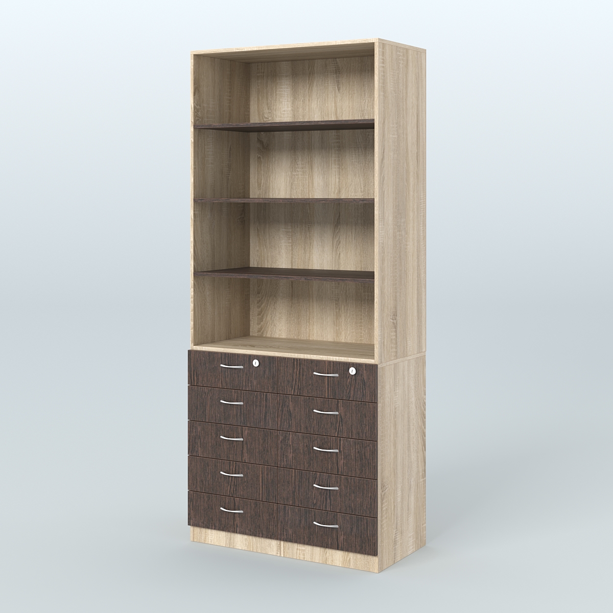 Шкаф для аптек с 10-ю ящиками и тремя полками ДСП №6-А Дуб Сонома + Дуб Венге