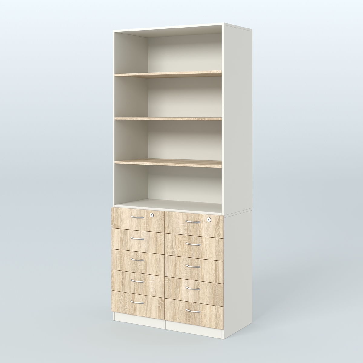 Шкаф для аптек с 10-ю ящиками и тремя полками ДСП №6-А Белый + Дуб Сонома