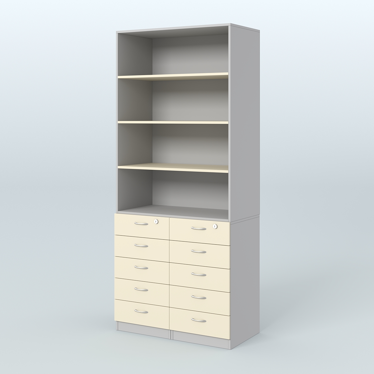 Шкаф для аптек с 10-ю ящиками и тремя полками ДСП №6-А Серый + Крем Вайс