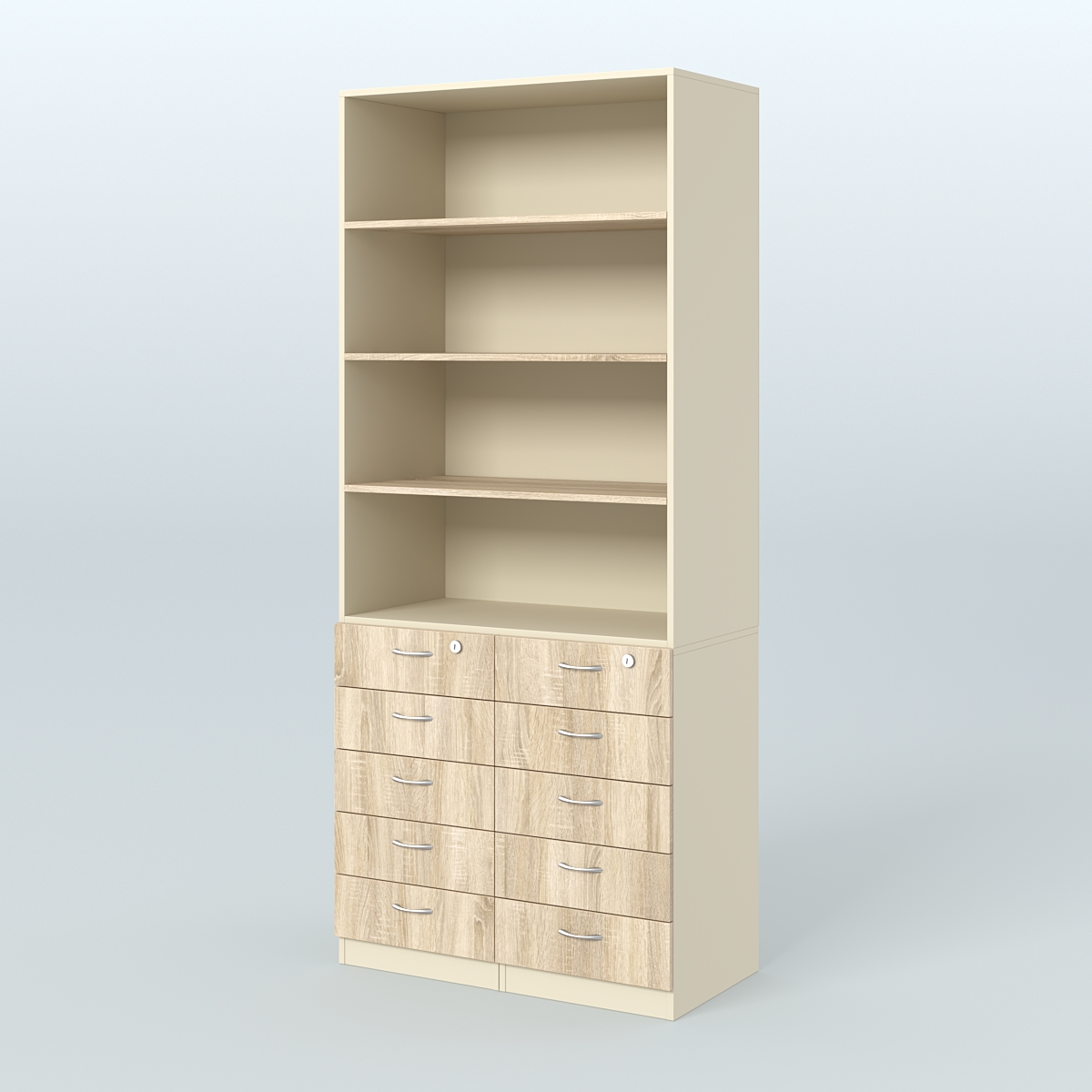Шкаф для аптек с 10-ю ящиками и тремя полками ДСП №6-А Крем Вайс и Дуб Сонома U2236-5