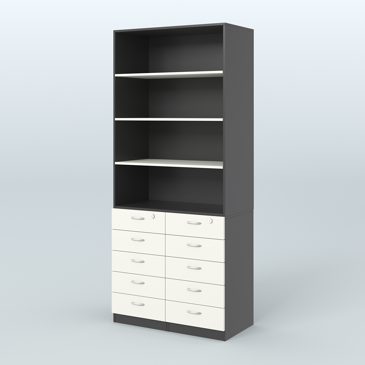 Шкаф для аптек с 10-ю ящиками и тремя полками ДСП №6-А Черный + Белый