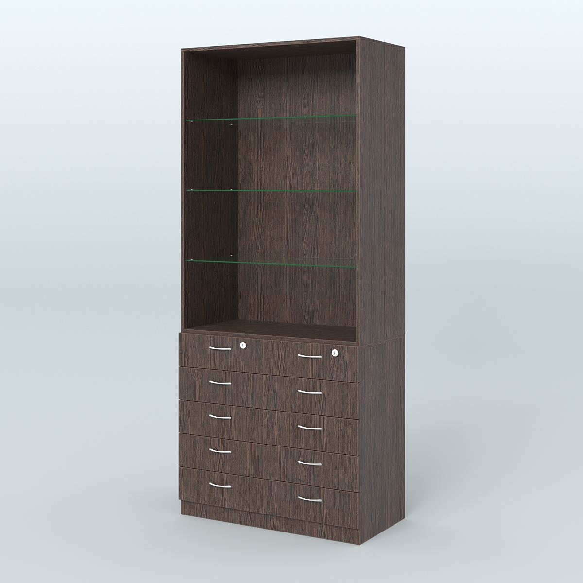 Шкаф для аптек с 10-ю ящиками и тремя стеклянными полками №6-Б Дуб Венге