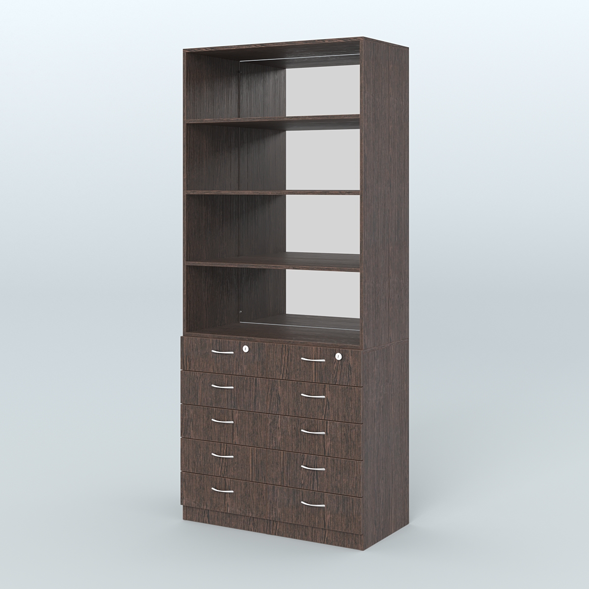 Шкаф для аптек с 10-ю ящиками с полками ДСП и зеркалом №6-1-Д Дуб Венге