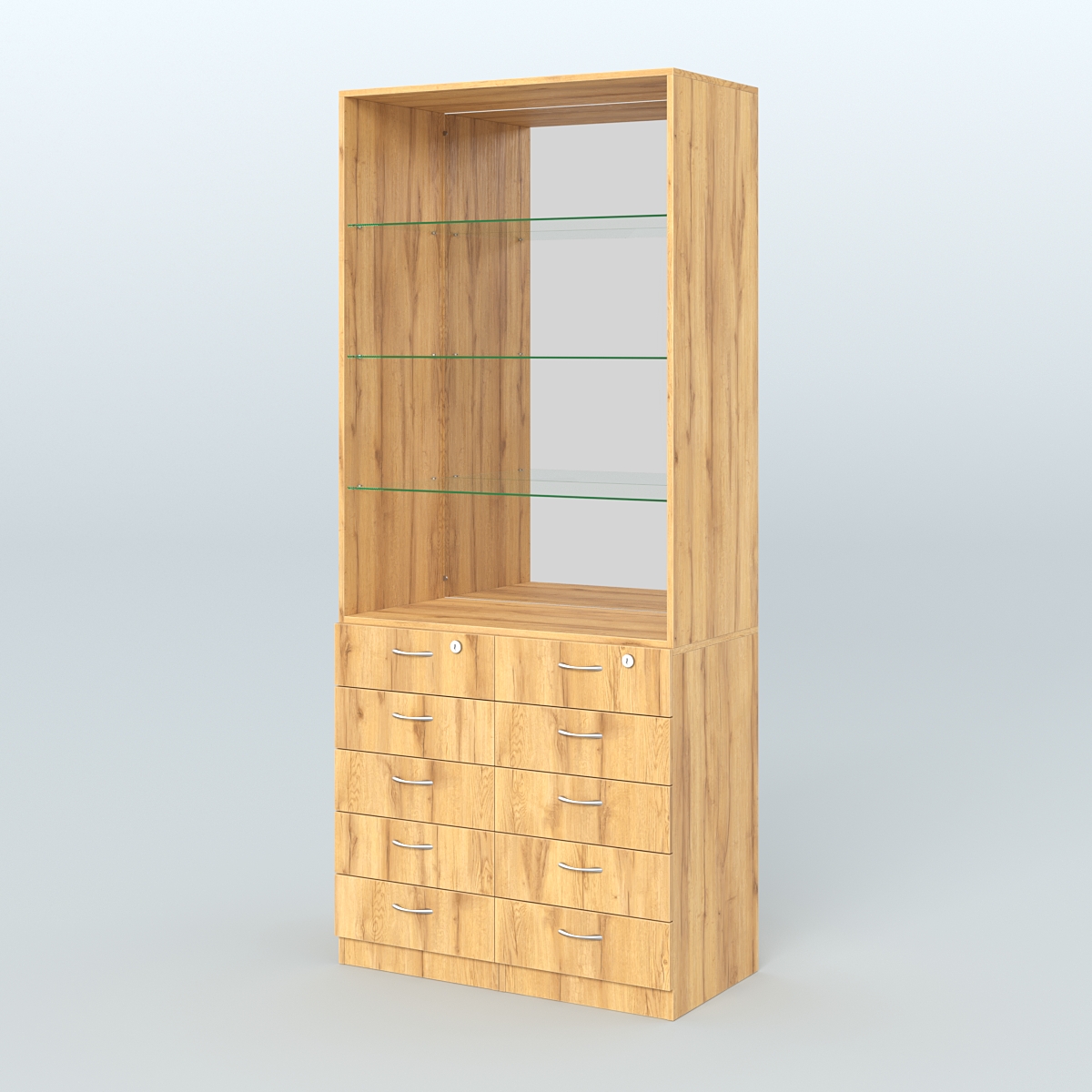 Шкаф для аптек с 10-ю ящиками полками стекло и зеркалом №6-1-СЗ Дуб Золотистый