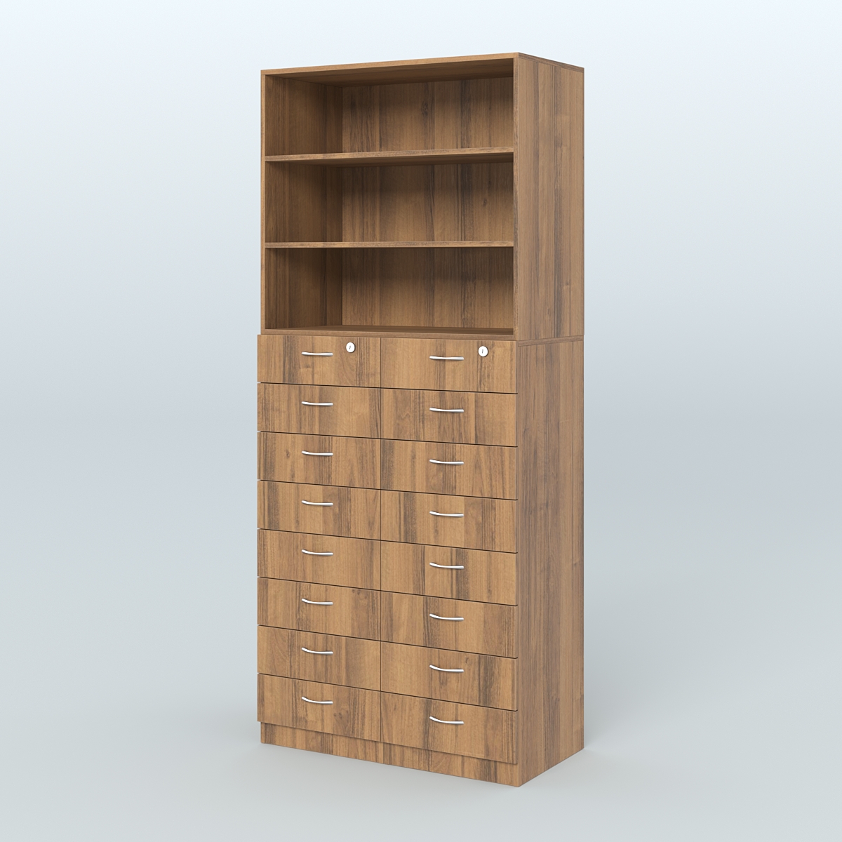 Шкаф для аптек с 16-ю ящиками и двумя полками ДСП №7-Д Орех