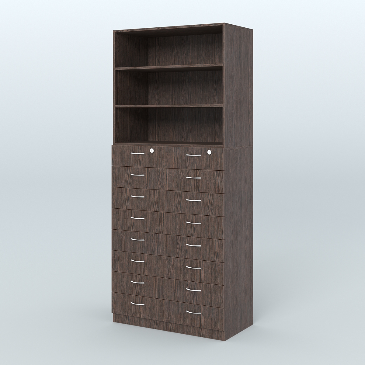 Шкаф для аптек с 16-ю ящиками и двумя полками ДСП №7-Д Дуб Венге