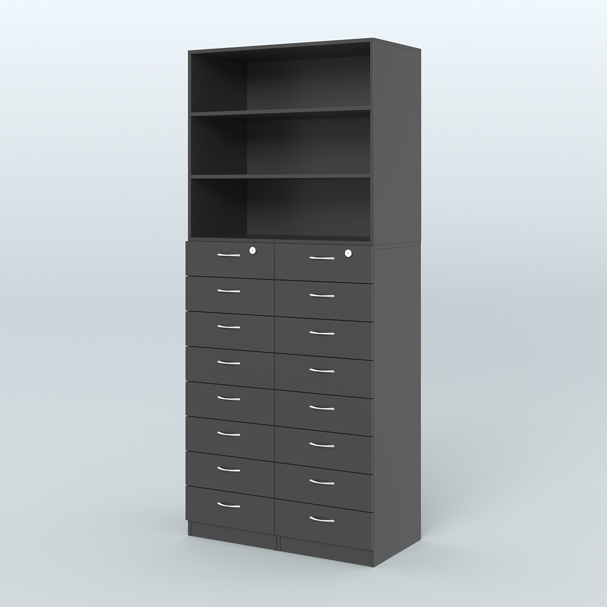 Шкаф для аптек с 16-ю ящиками и двумя полками ДСП №7-Д Черный