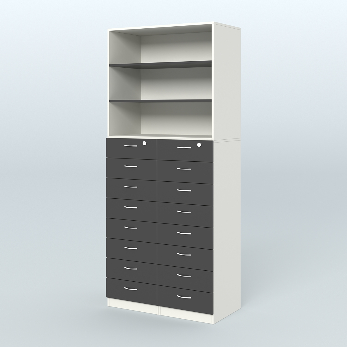 Шкаф для аптек с 16-ю ящиками и двумя полками ДСП №7-Д Белый и Черный