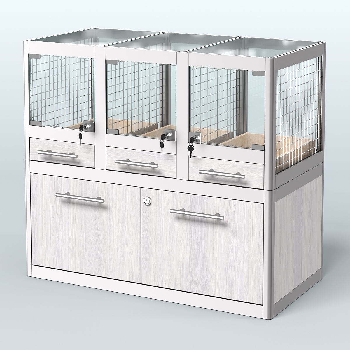 Витрина низкая для продажи животных - мелких грызунов в зоомагазин серии ДЕГУ - 01 Ясень Анкор светлый