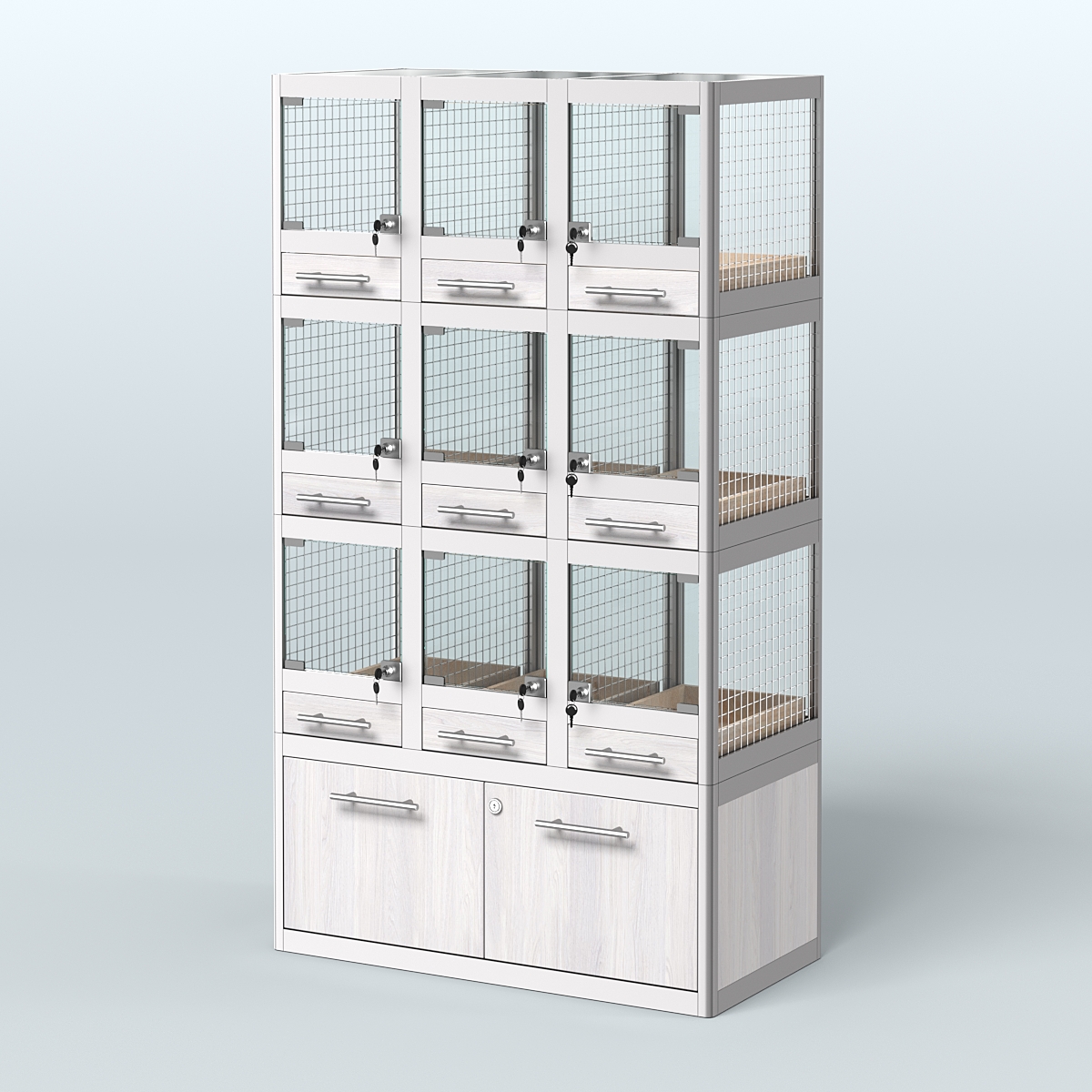 Витрина средняя для продажи животных - мелких грызунов в зоомагазин серии ДЕГУ - 03 Ясень Анкор светлый