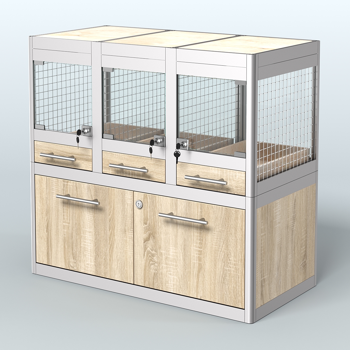 Витрина низкая с подсветкой для продажи - мелких грызунов в зоомагазин серии ДЕГУ-С-01 Дуб сонома