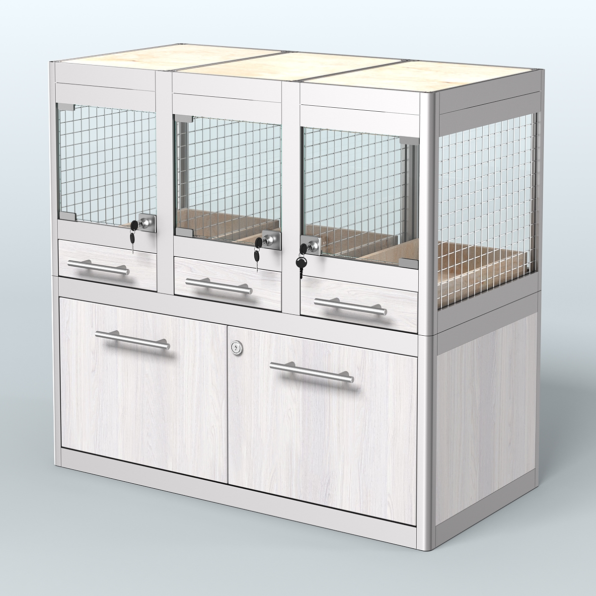 Витрина низкая с подсветкой для продажи - мелких грызунов в зоомагазин серии ДЕГУ-С-01 Ясень Анкор светлый