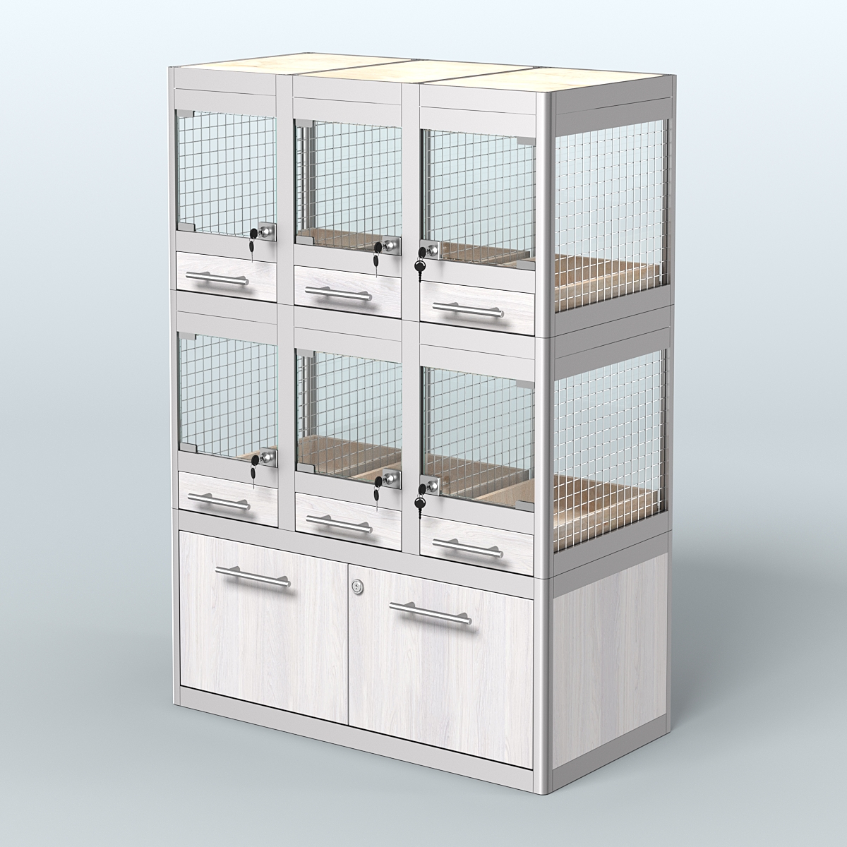 Витрина малая с подсветкой для продажи - мелких грызунов в зоомагазин серии ДЕГУ-С-02 Ясень Анкор светлый