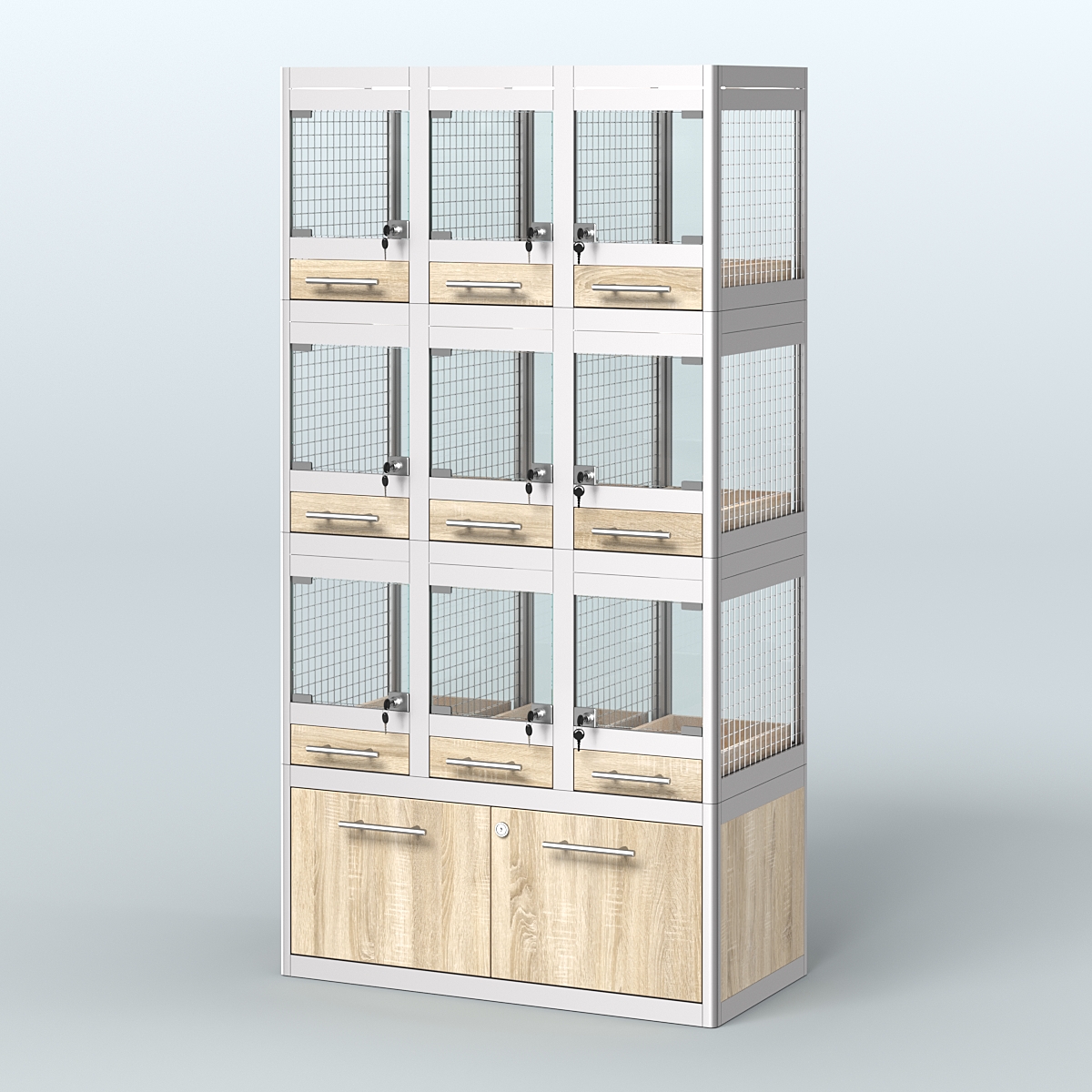 Витрина средняя с подсветкой для продажи - мелких грызунов в зоомагазин серии ДЕГУ-С-03 Дуб сонома