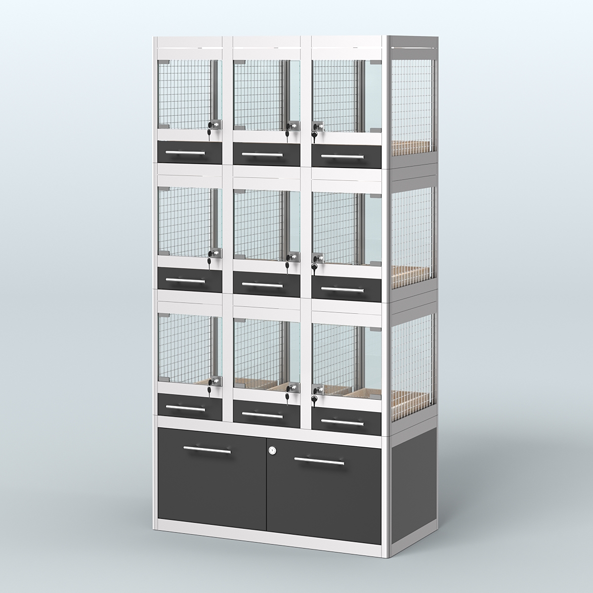 Витрина средняя с подсветкой для продажи - мелких грызунов в зоомагазин серии ДЕГУ-С-03 Черный