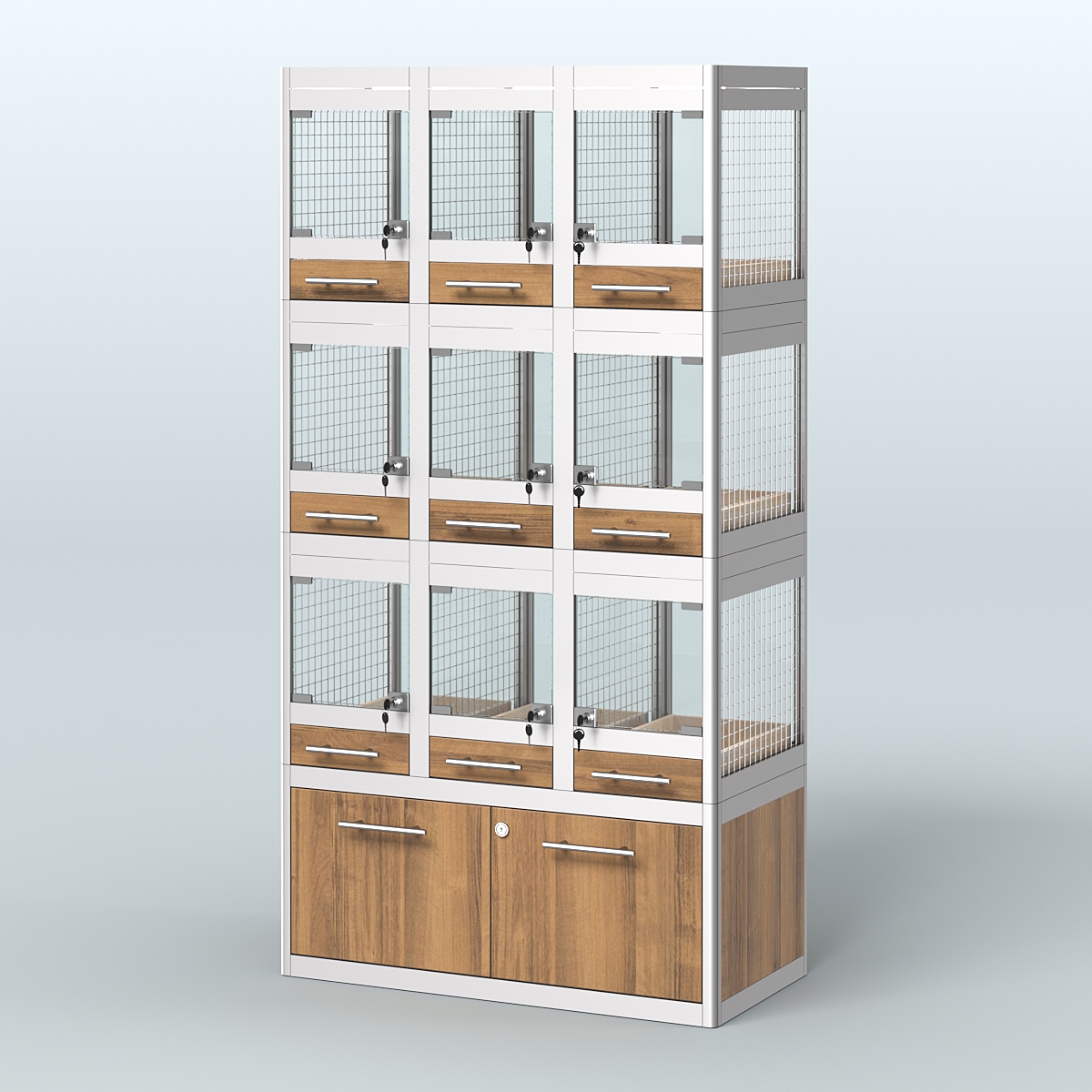 Витрина средняя с подсветкой для продажи - мелких грызунов в зоомагазин серии ДЕГУ-С-03 Орех