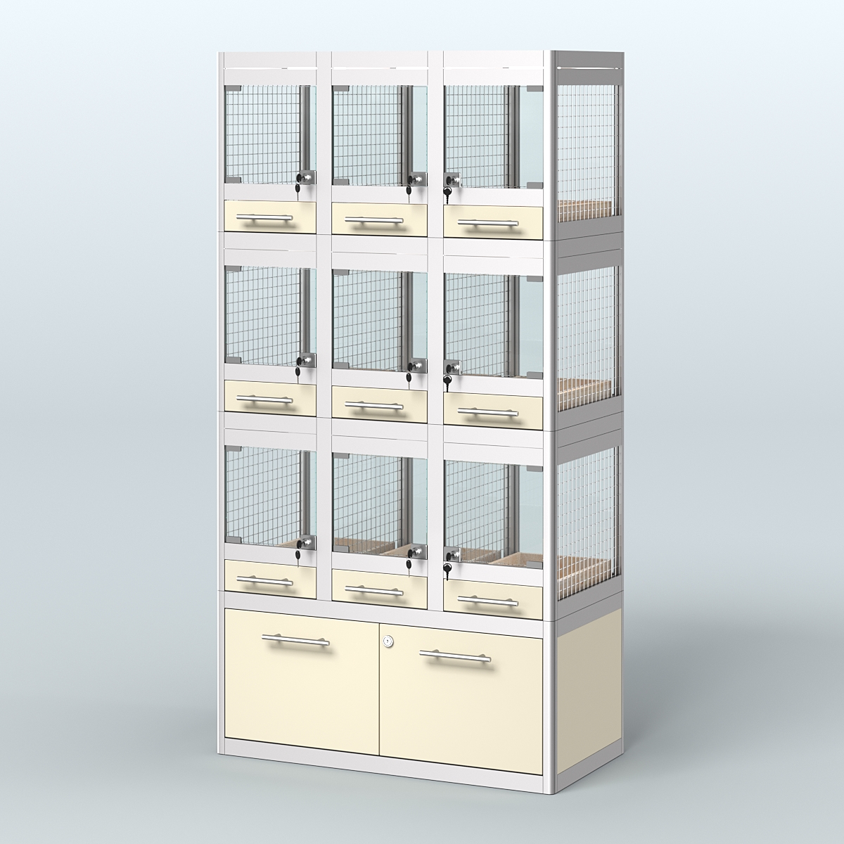 Витрина средняя с подсветкой для продажи - мелких грызунов в зоомагазин серии ДЕГУ-С-03 Крем Вайс
