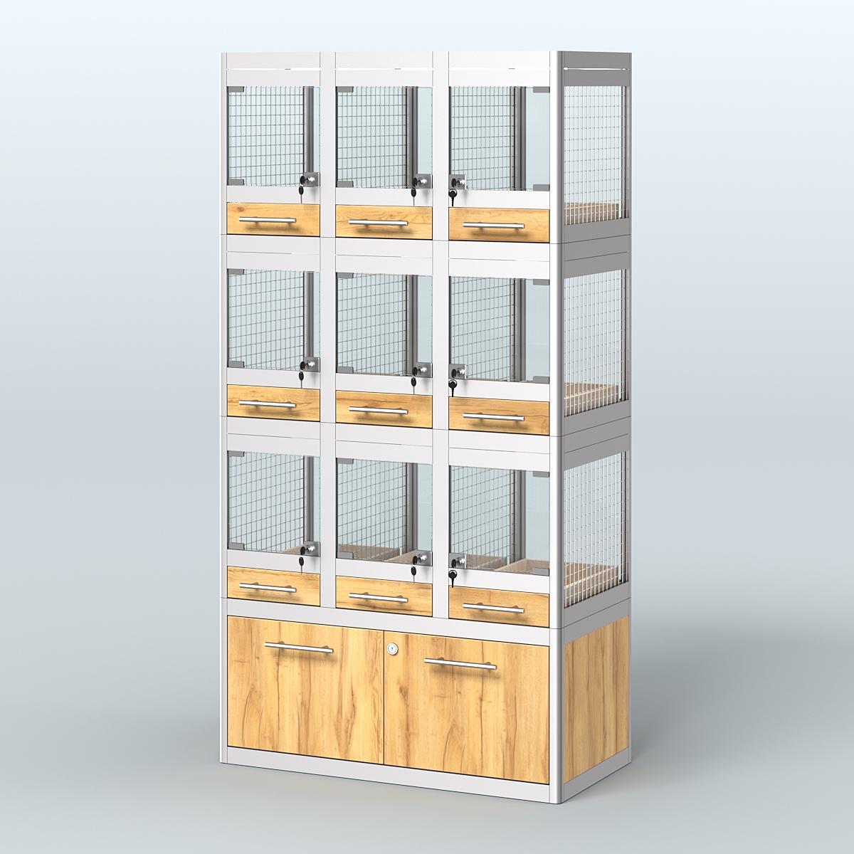 Витрина средняя с подсветкой для продажи - мелких грызунов в зоомагазин серии ДЕГУ-С-03 Дуб Золотистый