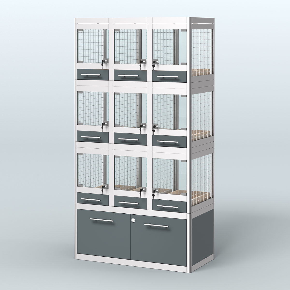 Витрина средняя с подсветкой для продажи - мелких грызунов в зоомагазин серии ДЕГУ-С-03 Темно-Серый