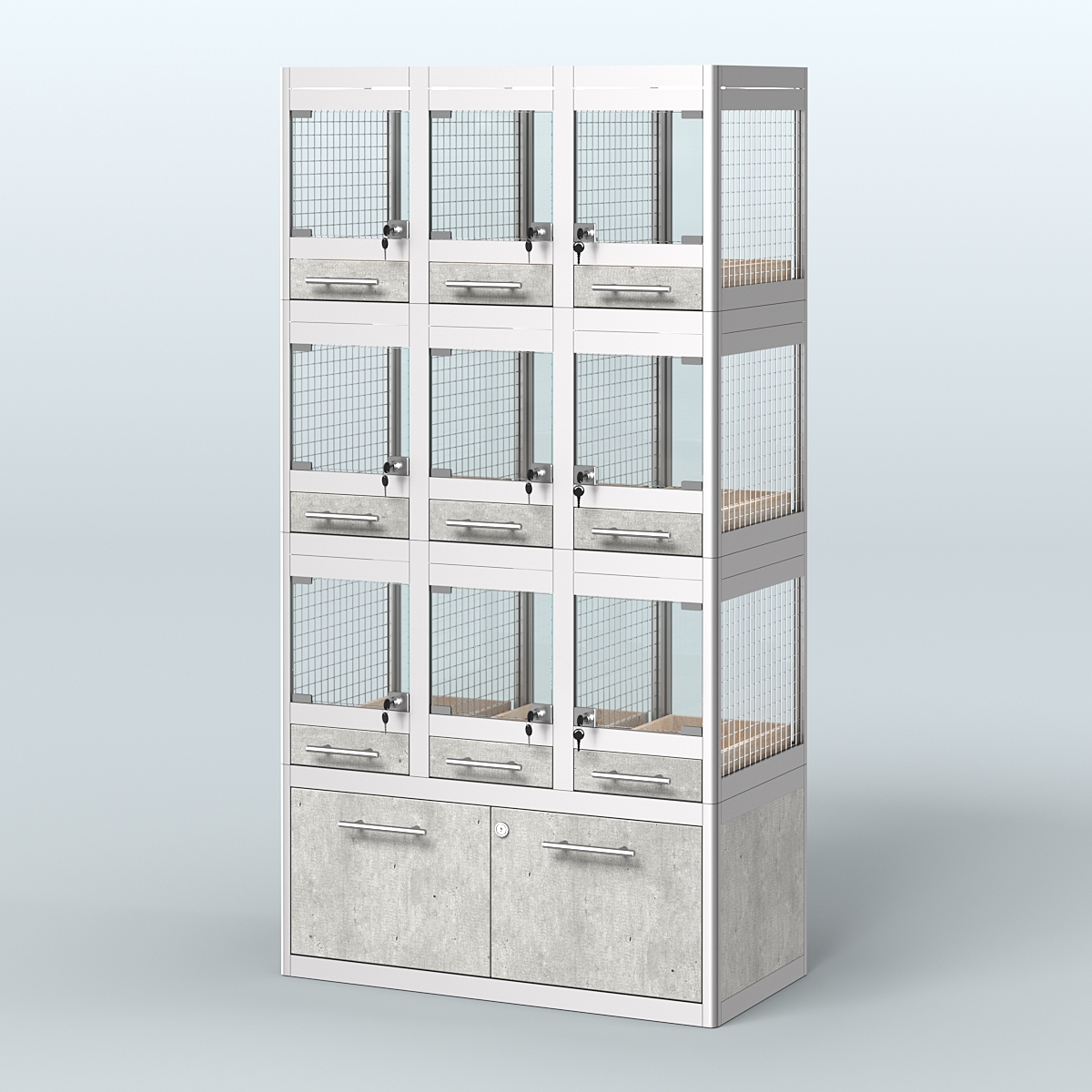 Витрина средняя с подсветкой для продажи - мелких грызунов в зоомагазин серии ДЕГУ-С-03 Метрополитан Грей