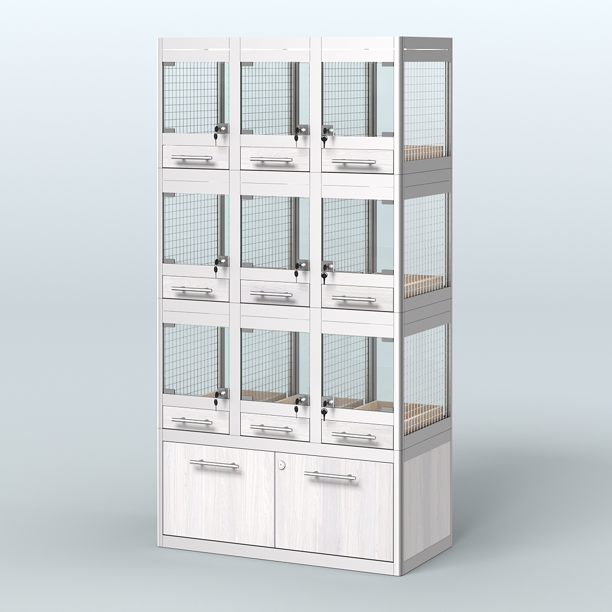 Витрина средняя с подсветкой для продажи - мелких грызунов в зоомагазин серии ДЕГУ-С-03 Ясень Анкор светлый