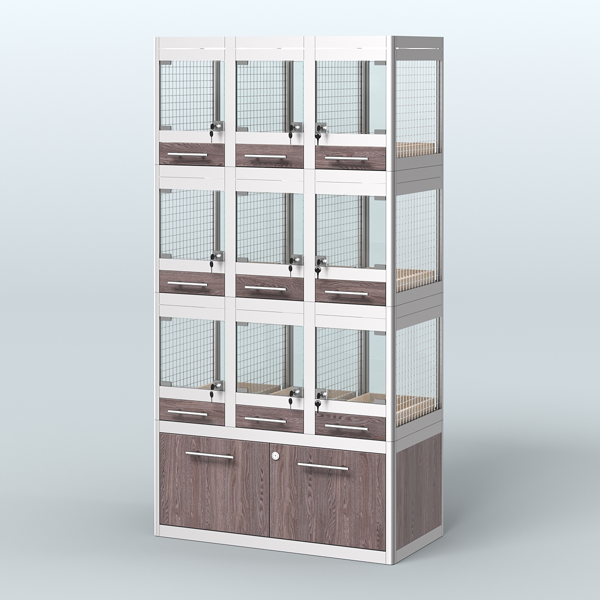 Витрина средняя с подсветкой для продажи - мелких грызунов в зоомагазин серии ДЕГУ-С-03 Ясень Анкор темный