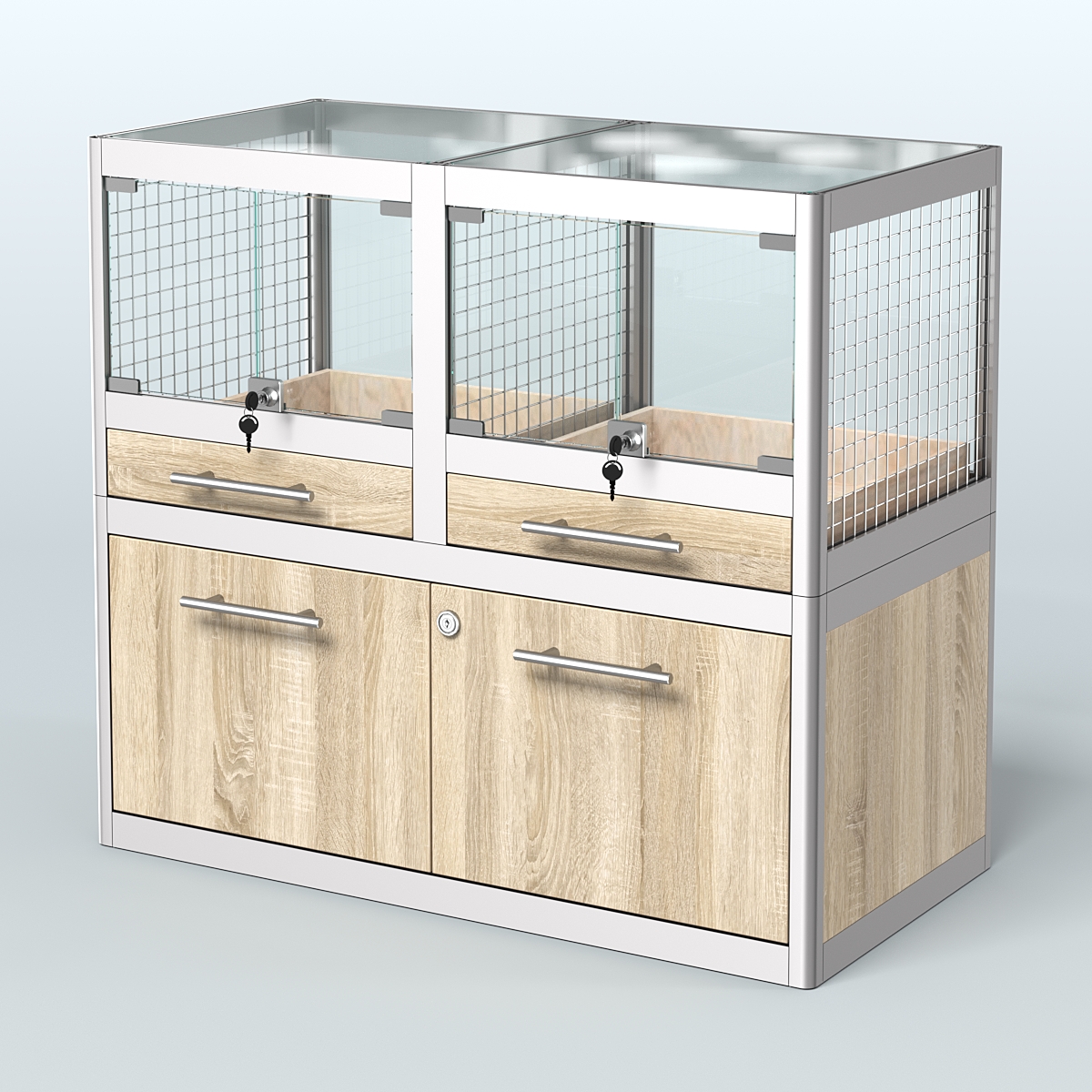 Витрина низкая для продажи животных - крупных грызунов в зоомагазин серии ШИНШИЛЛА-01 Дуб сонома