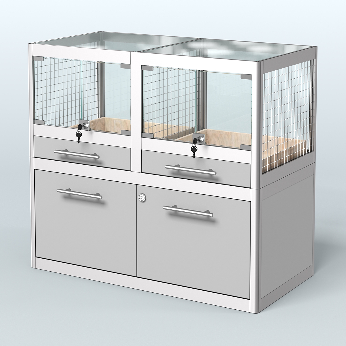 Витрина низкая для продажи животных - крупных грызунов в зоомагазин серии ШИНШИЛЛА-01 Серый