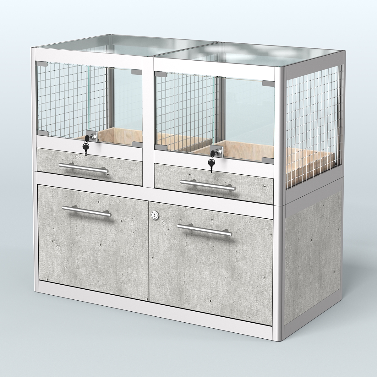 Витрина низкая для продажи животных - крупных грызунов в зоомагазин серии ШИНШИЛЛА-01 Метрополитан Грей