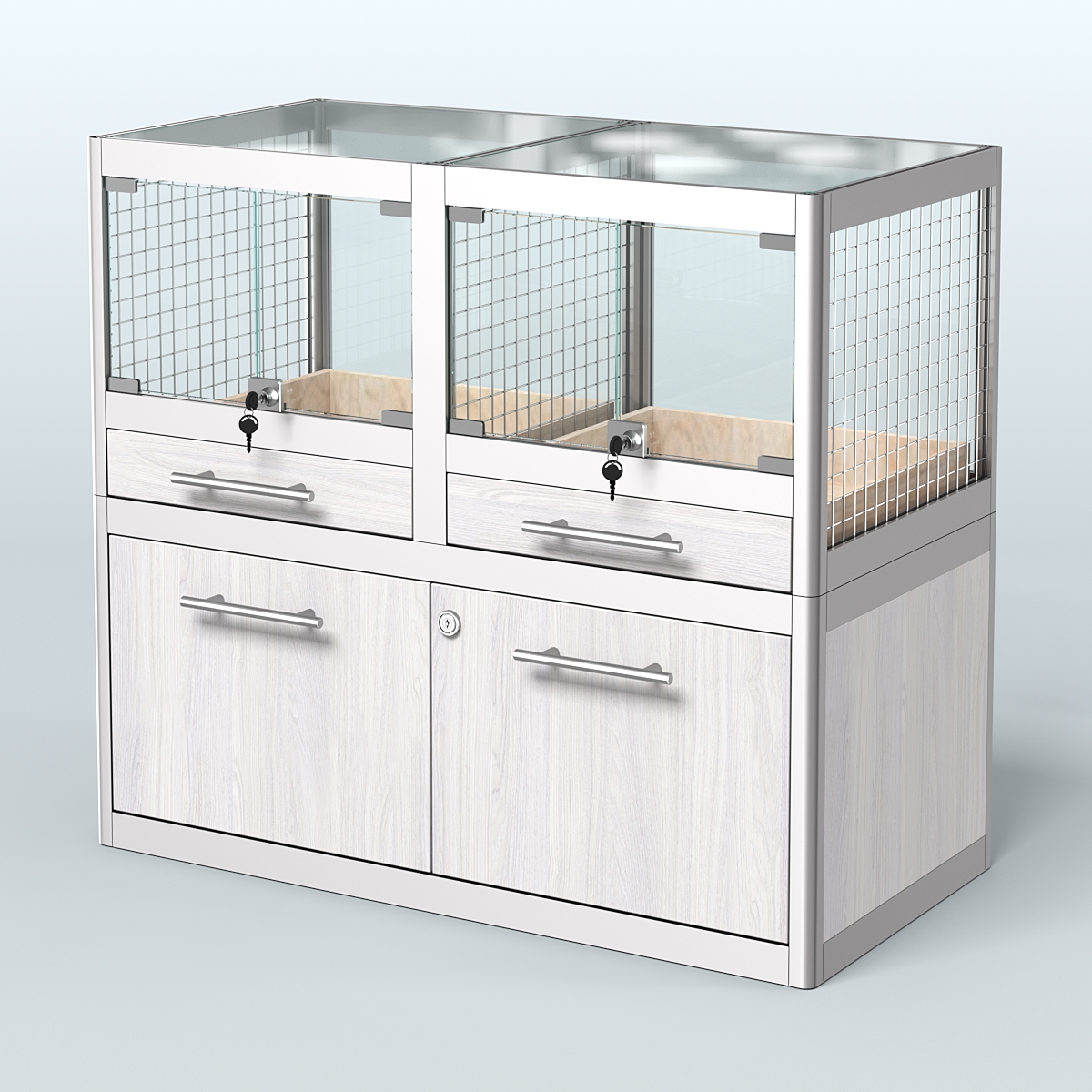 Витрина низкая для продажи животных - крупных грызунов в зоомагазин серии ШИНШИЛЛА-01 Ясень Анкор светлый